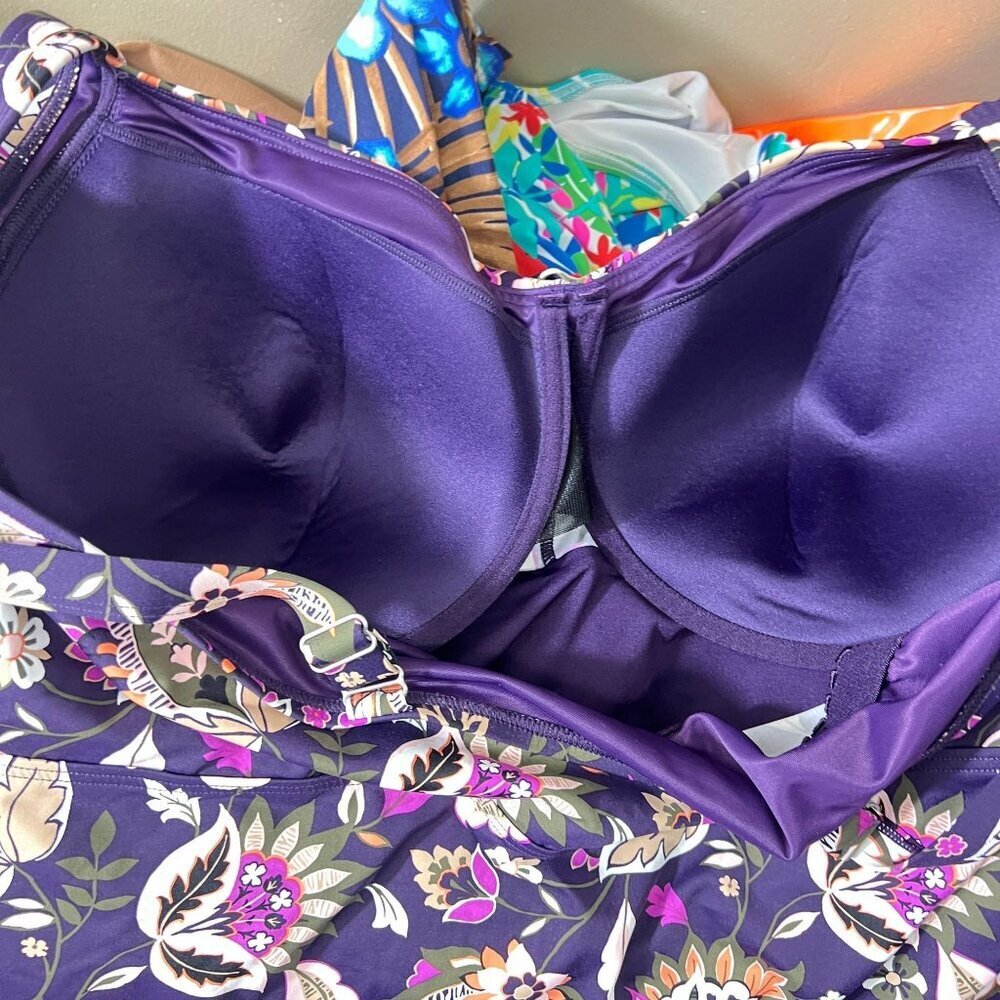 Lands' End Floral Print Tankini Top Ruched Sides & Adjustable Straps 22w - Picture 8 of 8